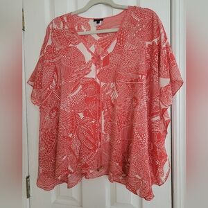Talbots Orange&White Poncho Kimono 100% Silk Blouse size S/M